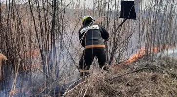 Пожарные ликвидировали возгорание камыша в черте города Кропоткина