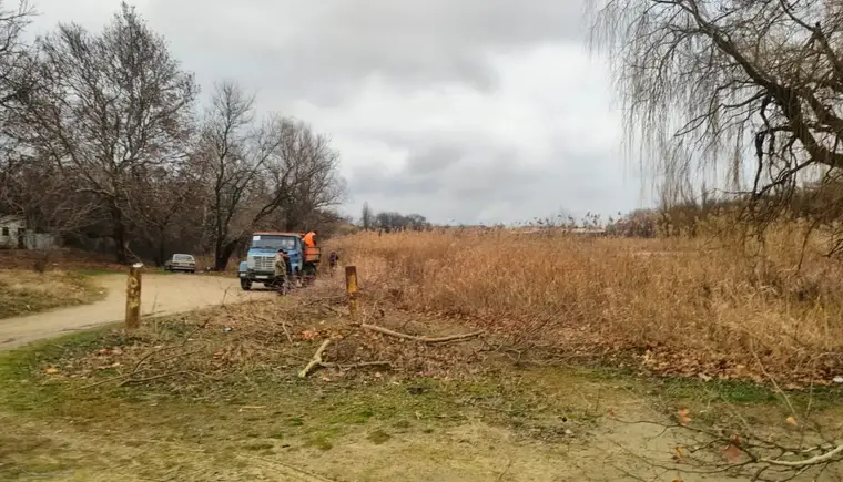 Очистка сухостоя идет на бывшем городском пляже