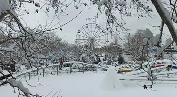 Несмотря на засыпанный снегом парк, многие жители нашего города пришли с детьми погулять по его зимним аллеям