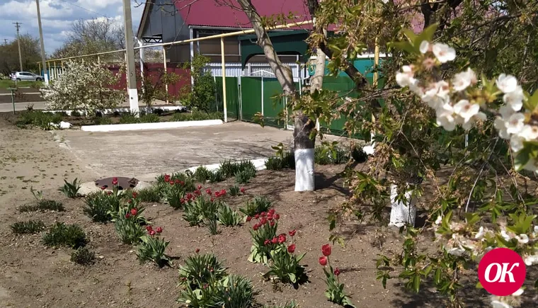 Жители хутора Лосево трудятся на клумбах у своих домов