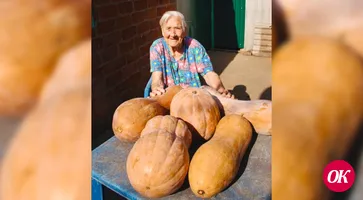 97-летняя жительница станицы Кавказской Мария Зайцева собрала на своем огороде более полтонны тыквы