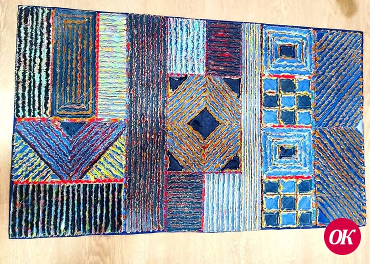 Коврик из джинсы сделала мастерица из Дмитриевской