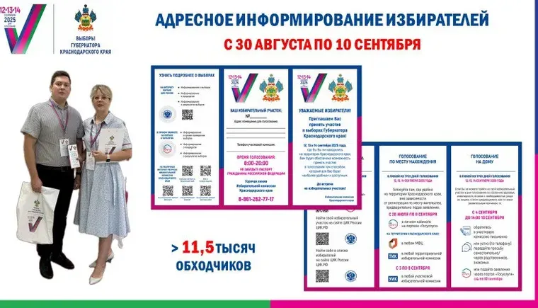 С 30 августа по 10 сентября в Краснодарском крае пройдёт адресное информирование избирателей, в котором примет участие более 11,5 тыс. обходчиков